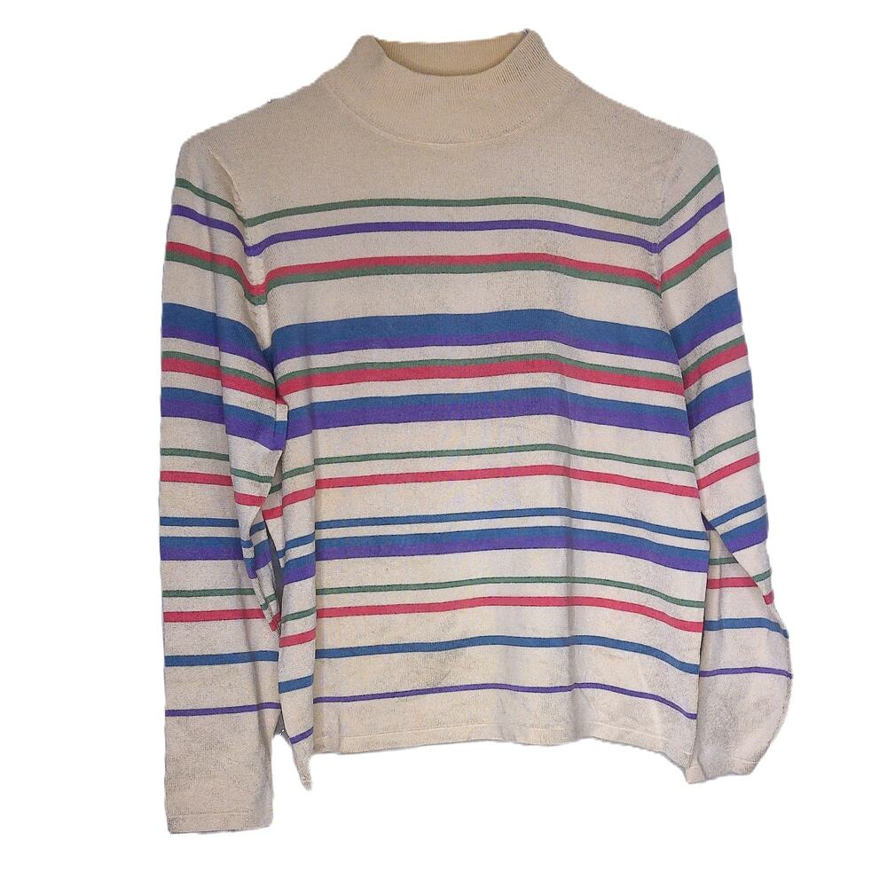 Vintage Pendleton Striped Silk Blend Cowl Neck Sweater Petite Size Large READ